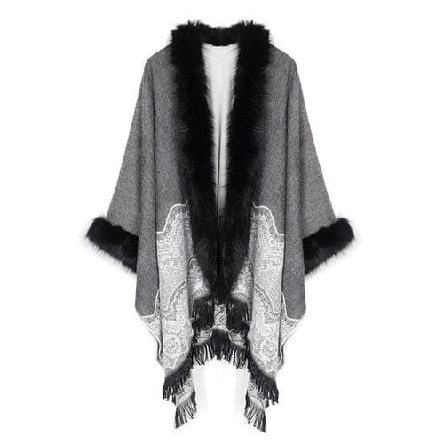 Feiner Damenponcho mit Pelzkragen