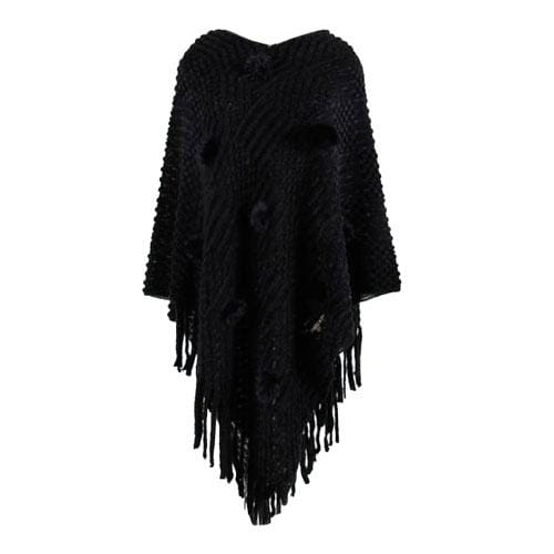 Feiner Damenponcho mit Pompons