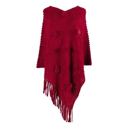 Feiner Damenponcho mit Pompons