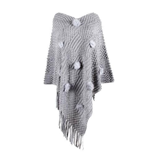 Feiner Damenponcho mit Pompons