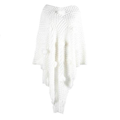 Feiner Damenponcho mit Pompons