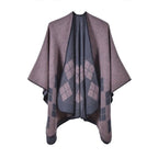 Karierter Damen-Poncho aus Baumwolle