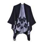 Karierter Damen-Poncho aus Baumwolle