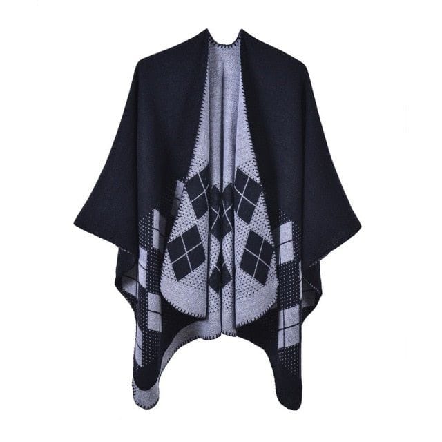 Karierter Damen-Poncho aus Baumwolle