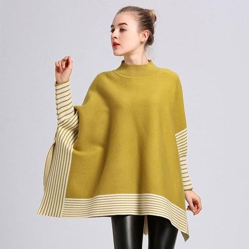Gestreifter Damen-Poncho aus Kaschmir