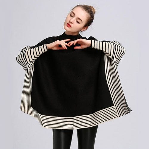 Gestreifter Damen-Poncho aus Kaschmir