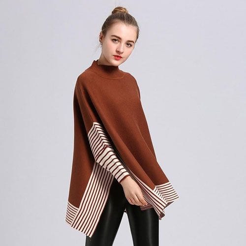 Gestreifter Damen-Poncho aus Kaschmir