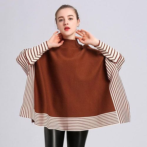 Gestreifter Damen-Poncho aus Kaschmir