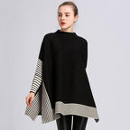Gestreifter Damen-Poncho aus Kaschmir
