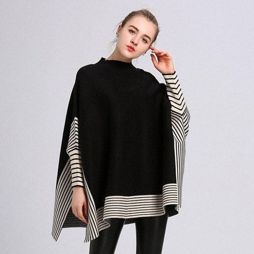 Gestreifter Damen-Poncho aus Kaschmir