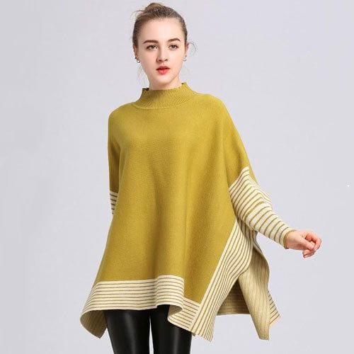 Gestreifter Damen-Poncho aus Kaschmir