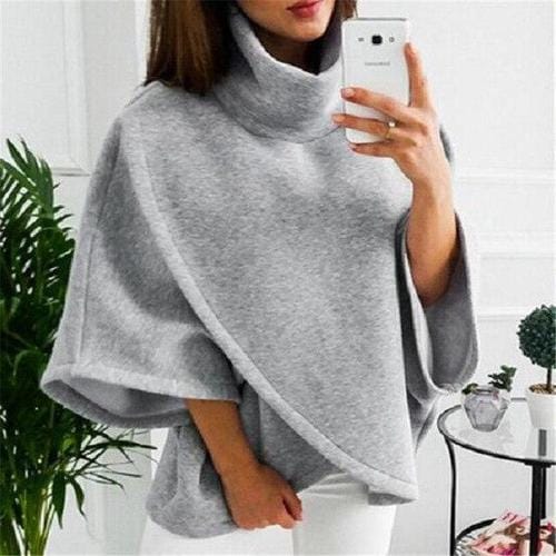 Karierter Damen-Poncho mit Stehkragen