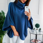 Karierter Damen-Poncho mit Stehkragen