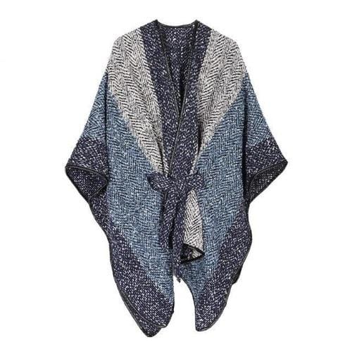 Damen-Poncho aus Kaschmir mit gestrickten Wollmotiven