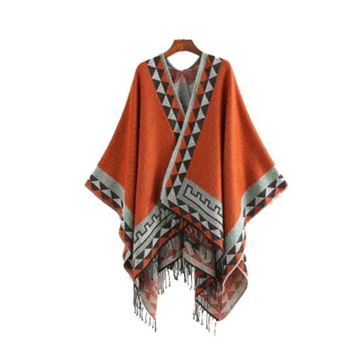 Ethnischer Damenponcho mit feinen Fransen