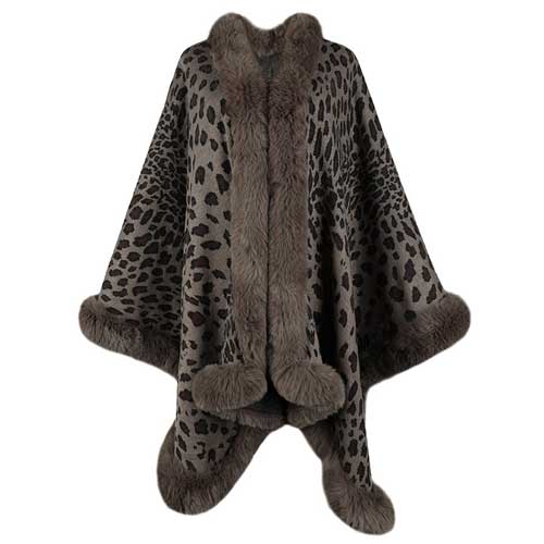 Poncho mit Pelzkragen