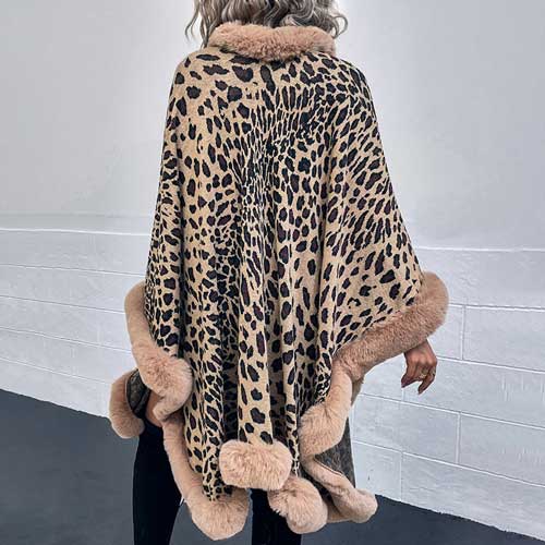 Poncho mit Pelzkragen