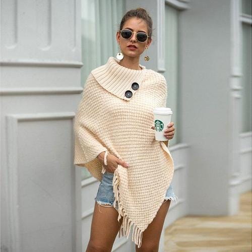 Poncho mit Knopfkragen
