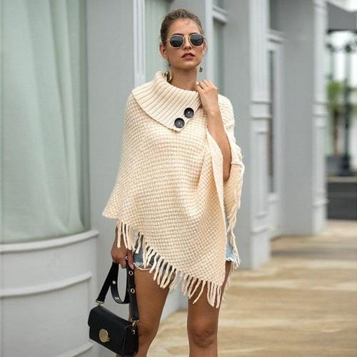 Poncho mit Knopfkragen