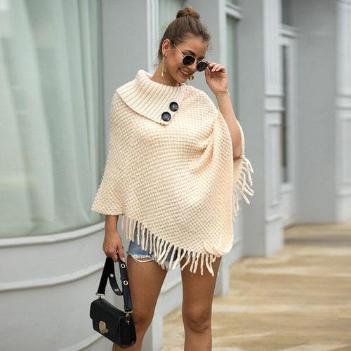 Poncho mit Knopfkragen