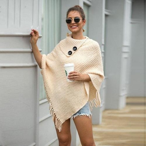 Poncho mit Knopfkragen