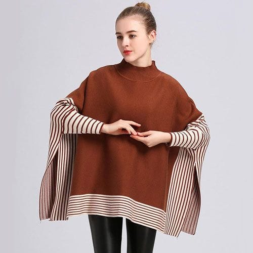 Gestreifter Damen-Poncho aus Kaschmir
