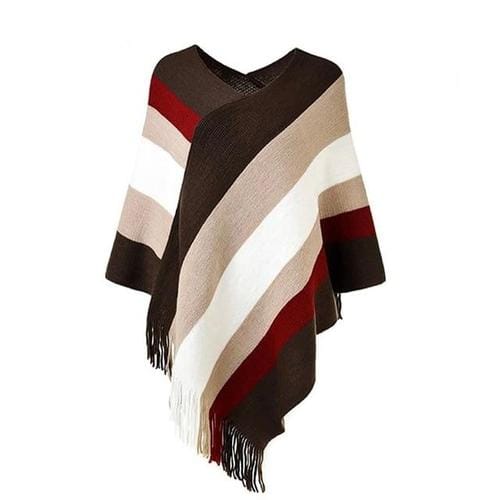Warmer gestreifter Damen-Poncho