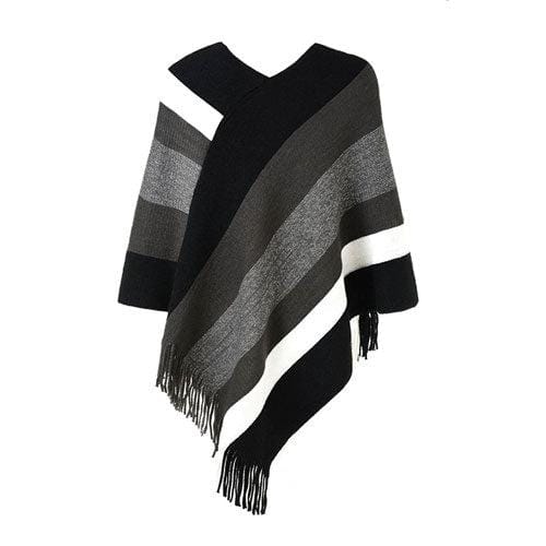 Warmer gestreifter Damen-Poncho