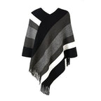 Warmer gestreifter Damen-Poncho
