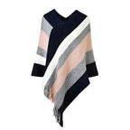 Warmer gestreifter Damen-Poncho