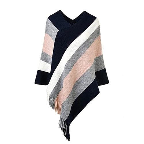 Warmer gestreifter Damen-Poncho