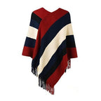 Warmer gestreifter Damen-Poncho
