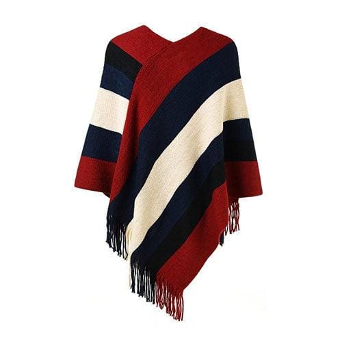 Warmer gestreifter Damen-Poncho