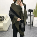 Warmer gestreifter Damen-Poncho