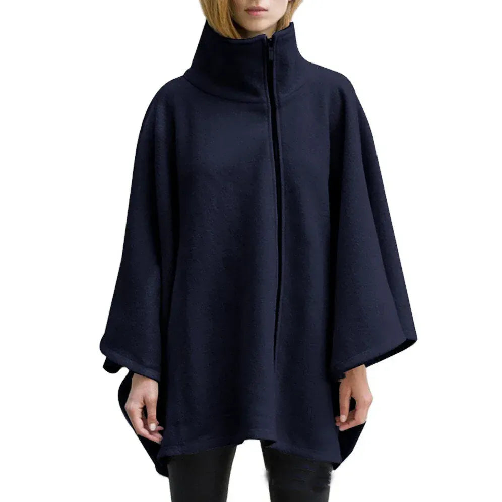 Winter-Fleece-Poncho mit Stehkragen, großzügiger Schnitt