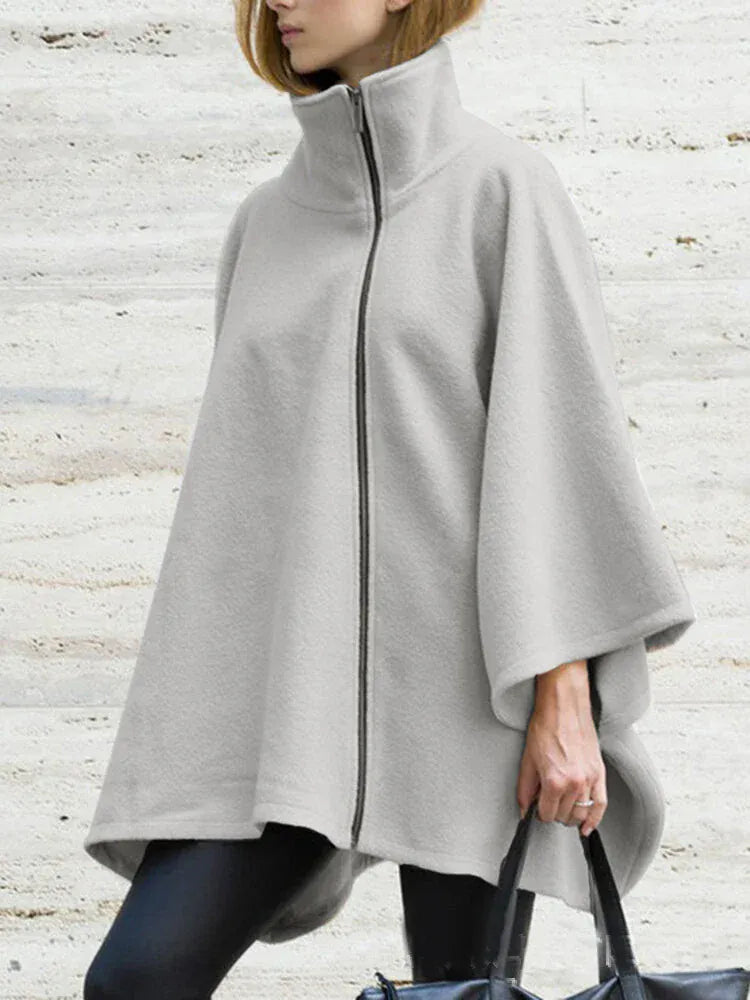 Winter-Fleece-Poncho mit Stehkragen, großzügiger Schnitt