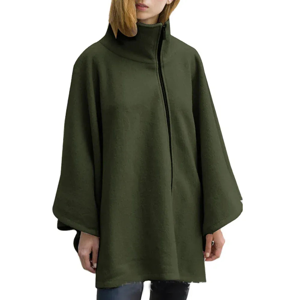 Winter-Fleece-Poncho mit Stehkragen, großzügiger Schnitt