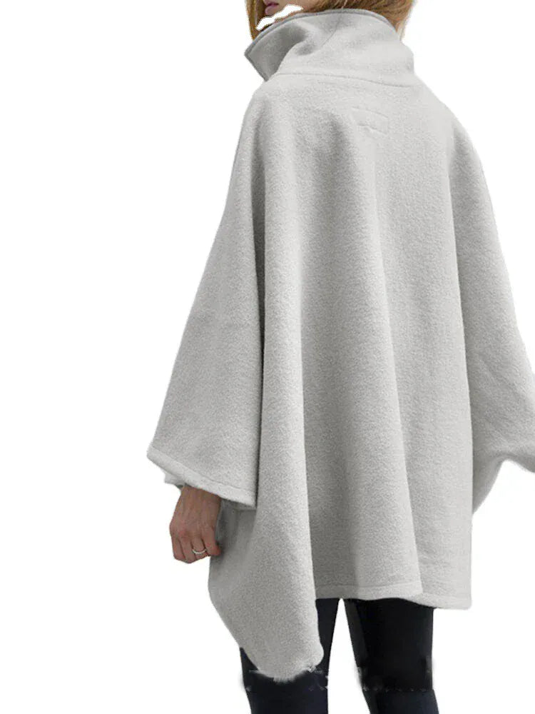 Winter-Fleece-Poncho mit Stehkragen, großzügiger Schnitt